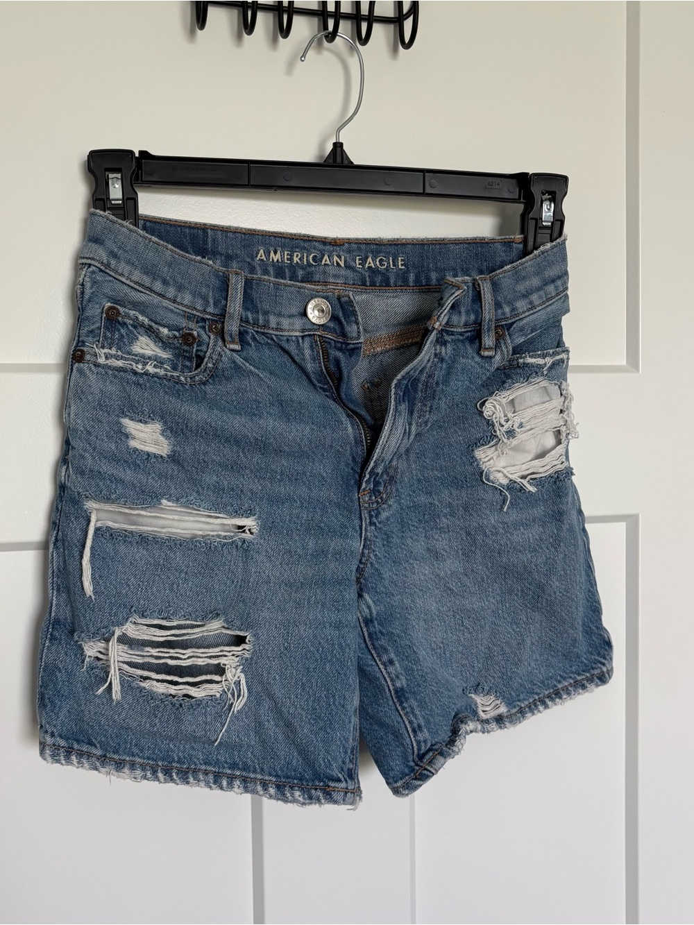 American Eagle Outfitters Ripped High-Rise Denim Shorts - Blue